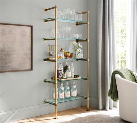 pottery barn metal bracket shelves 3 tiered|Everson Brass Tiered Shelves .